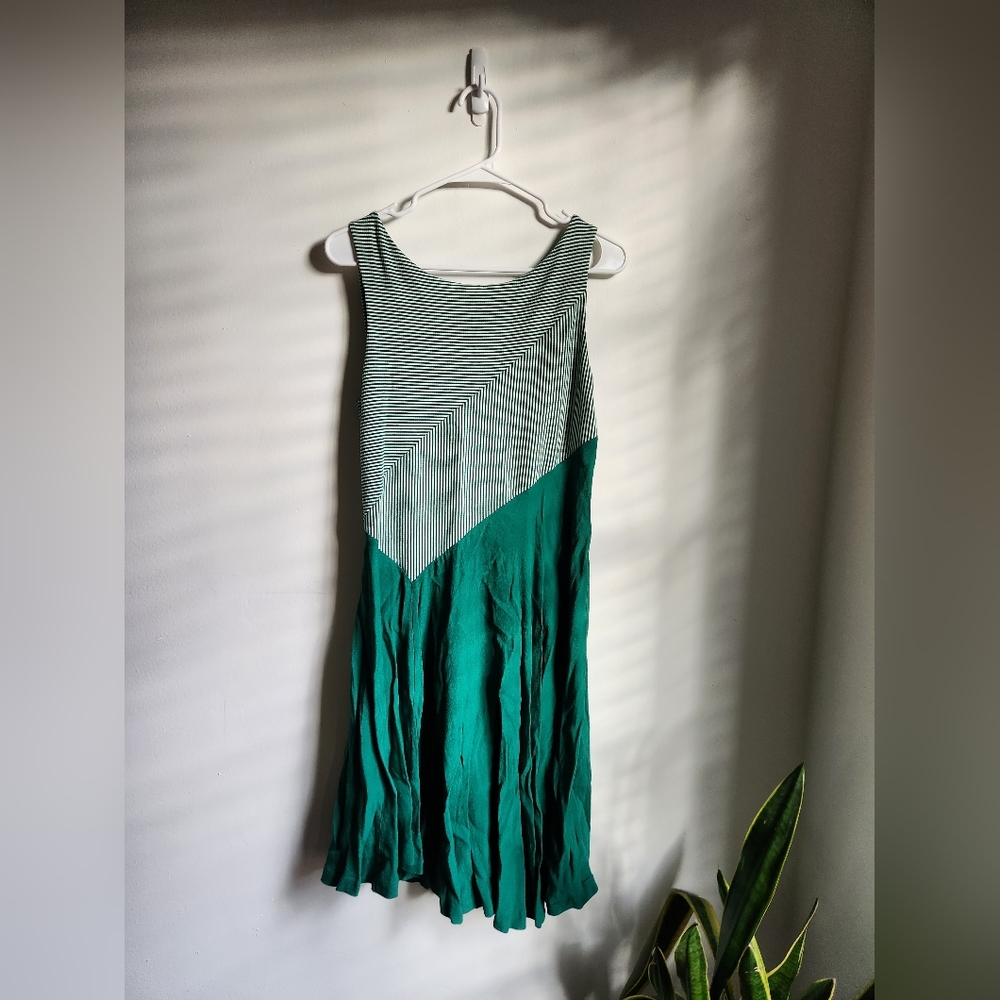 Anthropologie Maeve Asymmetrical Striped Dress - Emerald Green Size Medium